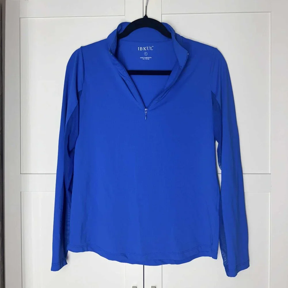 IBKUL Women Light Sweater Active Yoga Mesh long sleeve Blue SMALL - Picture 2 of 8